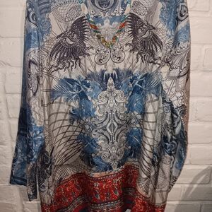 Johnny Was Blue and Red Patterned Blouse